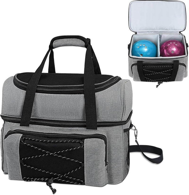 ALSLEA Bowling Ball Bag 2 Ball with Padded Holder Portable Double Bowling Totes with Adjustable Shoulder Strap Large Capacity Bowling Gear Organizer - Image 1